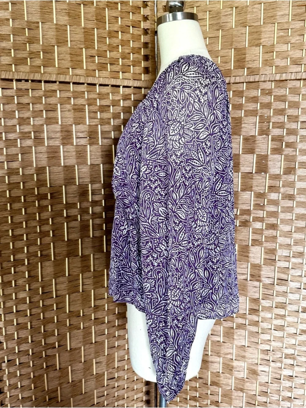 NWOT purple & white LOFT babydoll top M - Picture 7 of 12